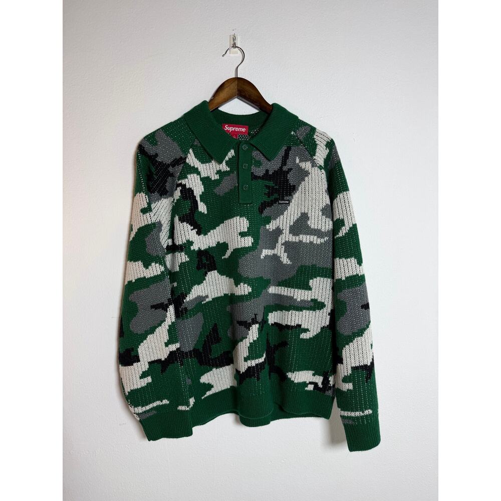 Supreme Small Box Polo Sweater 'Green Camo'